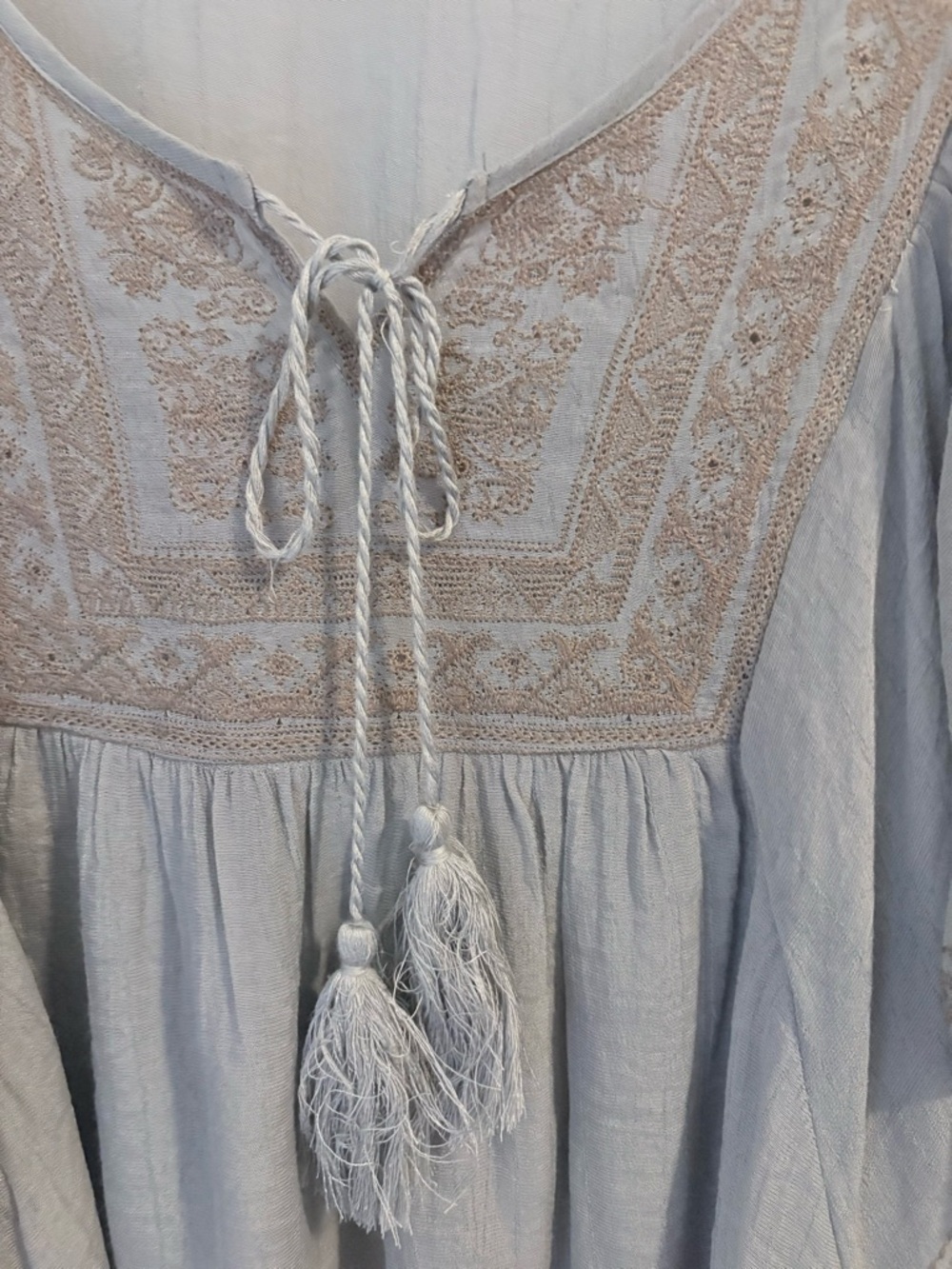 Blue Bird Gray Embroidered Tassel Peasant Top - Picture 4 of 6
